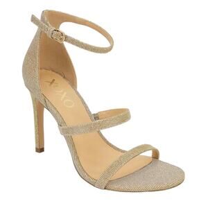 XOXO Women's Bridgette Sparkly Strappy Heel Sandals Rose Gold Size 7 1/2